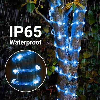 Jnaurb Solar Rope Lights, 2 Packs Total 132ft 400LED Solar String Lights, 8 Modes Waterproof Solar Outdoor Light, Flexible Clear Trampoline Light for Garden Backyard Patio Deck Pool Tree Decor - Blue