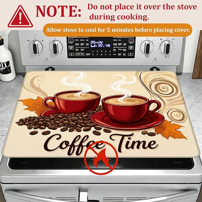 Electric Stove Top Cover,Red Coffee Cups Stove Cover for Glass Top Electric Stove,Coffee Bean Heat Resistant Flat Top Stove Mat Countertop Protector, 28 x 20 Inch