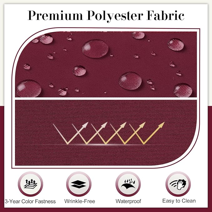 Cozyide Outdoor Chair Cushions, Waterproof Patio Seat Cushions with Adjustable Straps, Round Corner Patio Chair Cushions for Garden, Burgundy, 17x16x2 Inch (Pack of 2)
