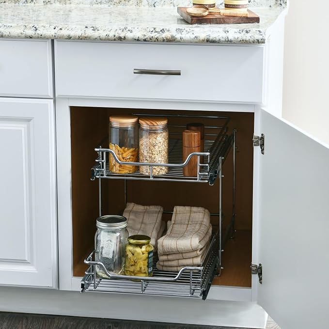 Household Essentials Chrome-Plated Steel Dual-Tier Slide-Out Organizer