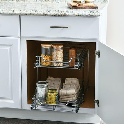 Household Essentials Chrome-Plated Steel Dual-Tier Slide-Out Organizer