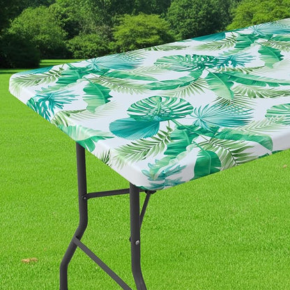 Smiry Spandex Fitted Tablecloth for 6 Foot Rectangle Tables, Washable Picnic Table Cover with Elastic, Stretch Reusable Table Cloth for Outdoor, Camping, Dining & Kitchen (Tropical, 30"x72")
