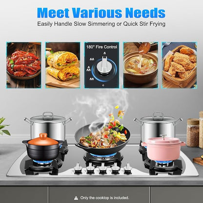 5 Burners Gas Stove, Al-alloy Built-In/Countertop Gas Cooktop with Electric Ignition and Tempered Glass Panel, 2000Pa LPG/NG Cooktop Stove for Kitchen Apartment