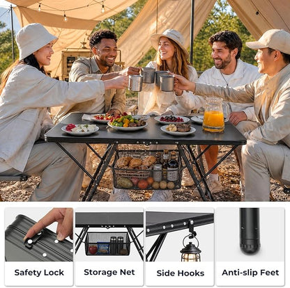 Overmont Folding Aluminum Camping Table - 47.2'' x 23.6'' with Carry Handle | 2 Height up to 27.5" with Storage Net, Lightweight Waterproof Portable for Outdoor Travel Backyard BBQ Picnic Patio Tailgate