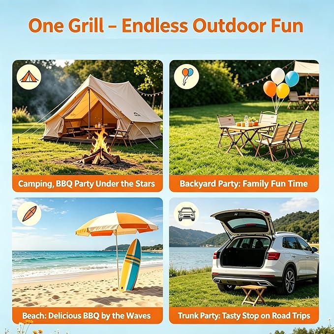 Foldable Charcoal Grill with 3 Gear Adjustable Temperature, Windproof Camping BBQ Grill with Foldable Storage Shelves, Heavy Duty Portable Charcoal Grills for Backyard Tailgating 5-16 People