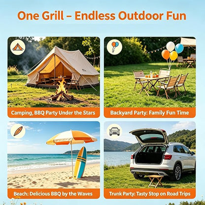 Foldable Charcoal Grill with 3 Gear Adjustable Temperature, Windproof Camping BBQ Grill with Foldable Storage Shelves, Heavy Duty Portable Charcoal Grills for Backyard Tailgating 5-16 People