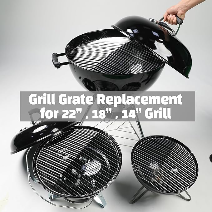 Peaked Grill Cooking Grate for Weber 22 Inch Kettle Grill, Premium Stainless Steel Replacement Grate with Square Rolled Anti-Flare Design