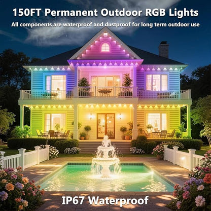 300FT Permanent Outdoor RGB Lights, IP67 Waterproof Smart Eave Lighting, with App/Remote Control Eaves Light, DIY LED Scenes Modes for House Roof Decor,Party