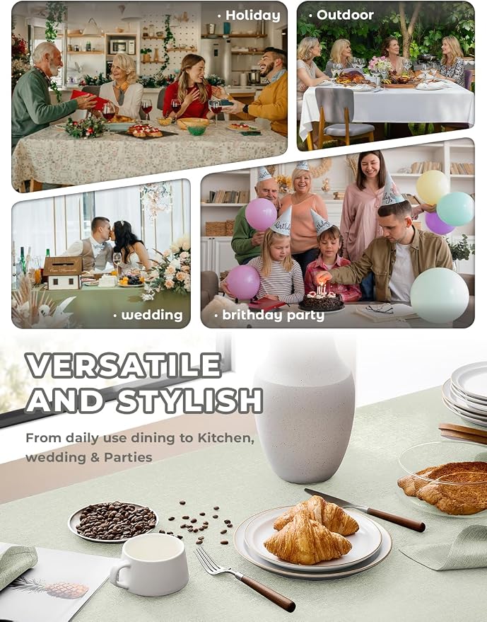 Decorelia Wrinkle-Free Oblong Table Cloth Decoration for Birthday, Waterproof Outdoor Picnic Faux Linen Table Covers for Camping, Party& Wedding (Rectangle, 60 x 104 Inch (8-10 Seats), Light Grey)
