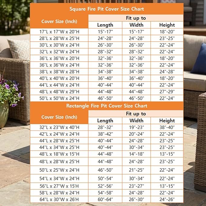SheeChung Fire Pit Cover Square 50"Lx50"Wx24"H,Waterproof 600D Heavy Duty Fire Pit Table Cover,Gas Propane Fire Pit Covers Square 50 Inch,Tear Resistant,Outdoor Fireplace Cover for Outside,Garden,Yard