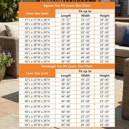 SheeChung Fire Pit Cover Square 50"Lx50"Wx24"H,Waterproof 600D Heavy Duty Fire Pit Table Cover,Gas Propane Fire Pit Covers Square 50 Inch,Tear Resistant,Outdoor Fireplace Cover for Outside,Garden,Yard