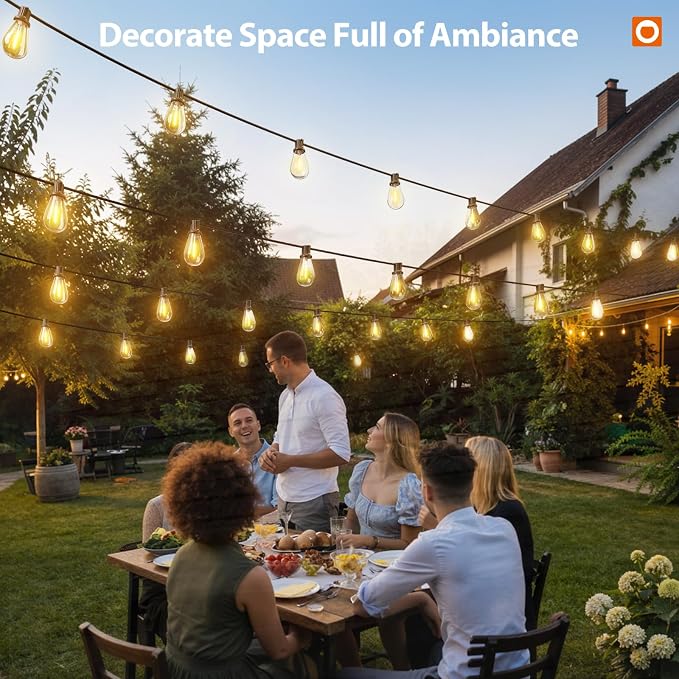 addlon 102FT(96+6) Solar String Lights Outdoor, with 52 Dimmable LED Bulbs | Waterproof, Shatterproof, Spaced 2FT, USB Charging, Remote, Last 20+ Hrs, Easy Install for Garden Backyard Pergola Party