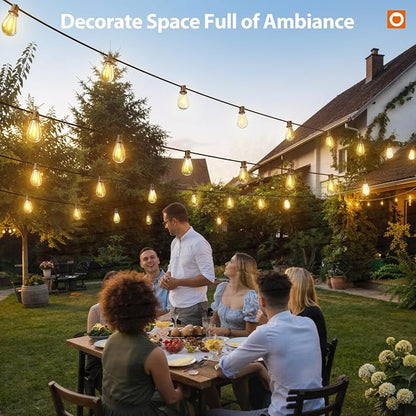 addlon 102FT(96+6) Solar String Lights Outdoor, with 52 Dimmable LED Bulbs | Waterproof, Shatterproof, Spaced 2FT, USB Charging, Remote, Last 20+ Hrs, Easy Install for Garden Backyard Pergola Party