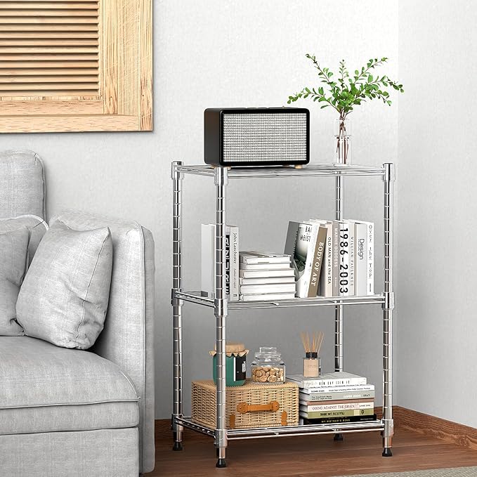 M MZG 450 lbs Wire Storage Shelving 3-Tier Utility Shelving Unit Steel Organizer Wire Rack for Home,Kitchen,Office,Chrome(11.8" D x 17.7" W x 26.4" H) (Pack of 2)