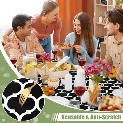 Smiry Picnic Fitted Table Cover, 6 Foot Flannel Backed Vinyl Tablecloth | Waterproof Elastic Stretch Table Cloth, Wipeable Plastic Tablecloth for Camping, Indoor & Outdoor (Black, 18" x 72")