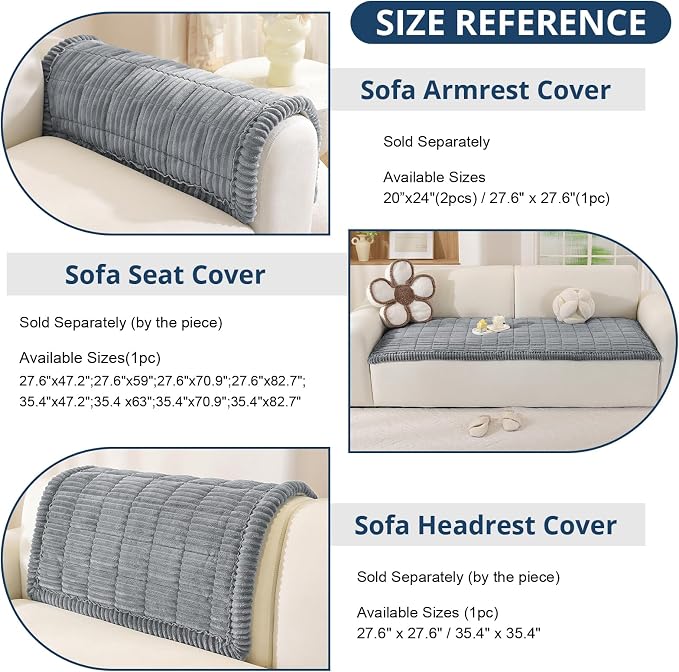 OstepDecor Couch Cover for Dogs, Washable Non Slip Sofa Cover for Pets | Soft Couch Covers for Sofa, Loveseat and Sectional, Furniture Protector Against Pet Hair & Dirt (27.6" x 70.9", Blue Grey)