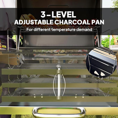 Outdoor Charcoal Grill, Barbecue Grill Charcoal with Cover & Side Table, BBQ Charcoal Grill for Camping Patio Backyard Picnic, 245 Sq. In. Cooking Area, Portable|Barrel Style (44")