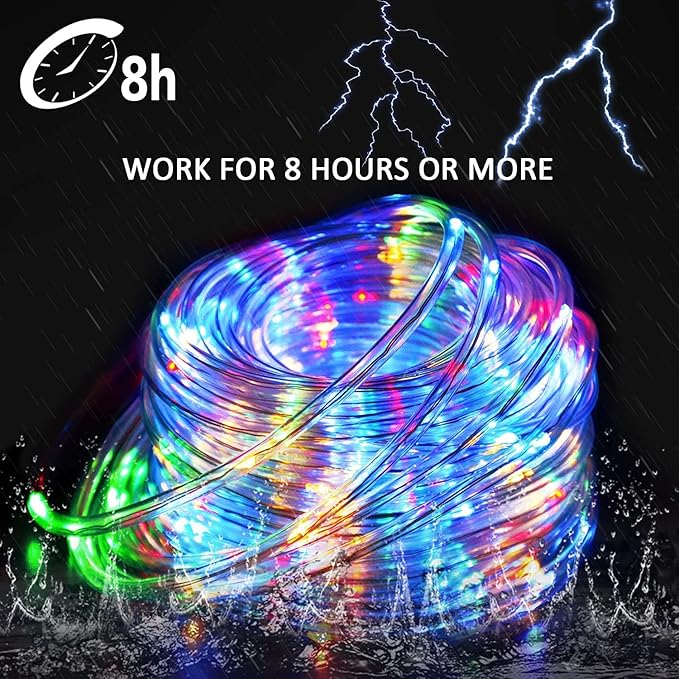 LairtPOW Solar Rope Lights,39FT 8 Lighting Modes 100LEDs Solar Trampoline Lights,IP67 Waterproof Outdoor Rope Lights for Trampoline Camping Tent Patio Garden Tree Christmas Decoration (Multi Color)