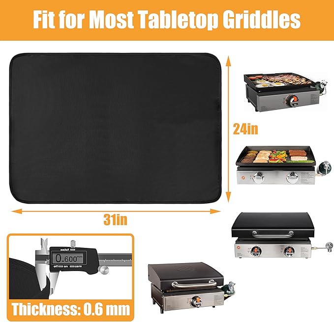Heat Resistant Grill Mats for Outdoor Grill Compatible with Blackstone 17 & 22 Inch Griddle to Protect Your Prep Table and Outdoor Grill Table, Fire Proof & Water Proof & Oil Proof BBQ Mat