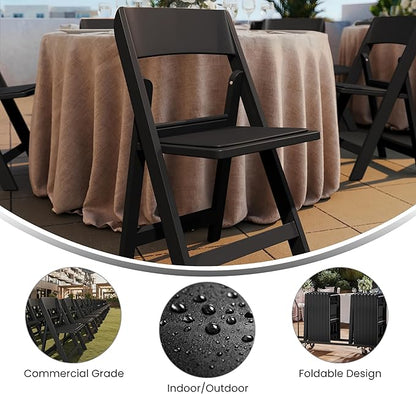 Flash Furniture Hercules Tucker Commercial Black Resin Folding Chair - Lightweight, Vinyl Padded Removable Seat, Indoor Outdoor Use, Event & Wedding Ready, Set of 2