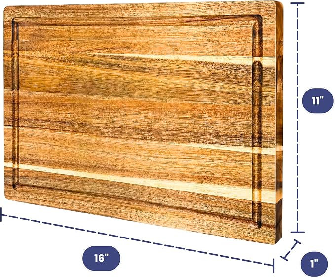 Non-Toxic Acacia Wood Cutting Board, Mineral Oil & Plastic Free, 16x11 in | Petroleum & BPA free. FSC-certified wood. Knife-friendly surface. Beeswax, flaxseed & lemon oil finish.