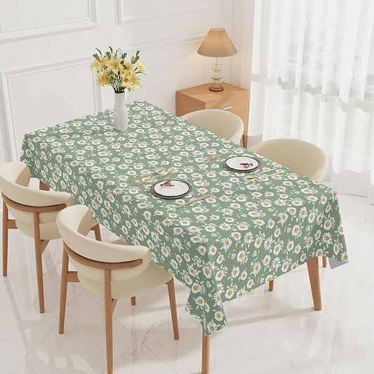 55×78 Heavy Duty Vinyl Tablecloth, 100% Waterproof PVC Table Cover with Floral Daisy Print, Heat Resistant & Wipeable Plastic Table Cloth for Kitchen Dining Room Outdoor Picnic Party Decor