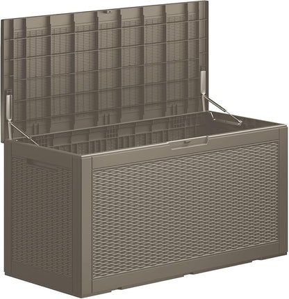 Outdoor Storage Box, 110 Gallon Resin Deck Box Waterproof for Patio Furniture, Garden Tools and Pool Accessories, Lockable UV-Resistant Storage Bin Bench Cabinet for Outside, Grey