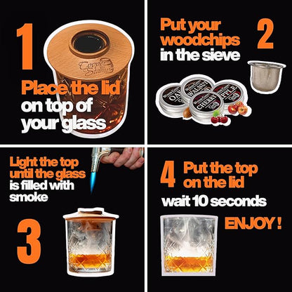 Cocktail Smoker Kit - Old-Fashioned Drink Smoker with Torch - 4 Kinds of Wood Chips for Men, Dad, Husband, Brother or Whiskey/Bourbon Lover - Butane not Included