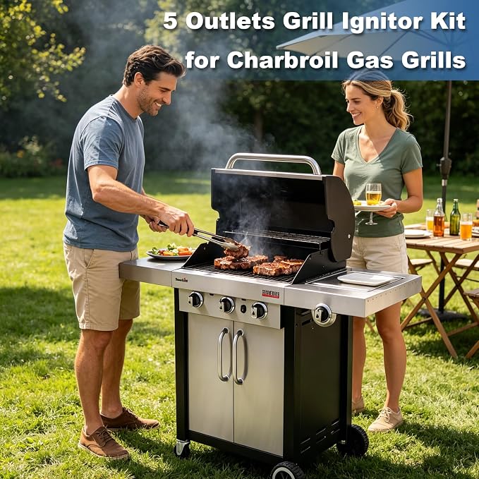 5-Outlets Grill Igniters Replacement Parts for Charbroil G515-0030-W2 DHLG-5A Ignitor Module Push Bottom Kit w/Wires for Charbroil Surefire Ignitior System Most Models