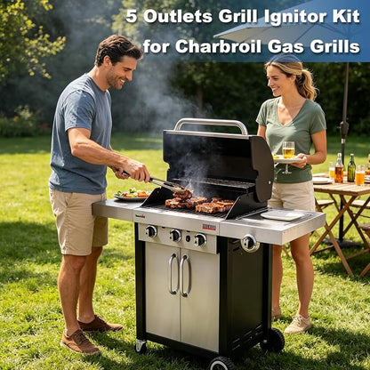 5-Outlets Grill Igniters Replacement Parts for Charbroil G515-0030-W2 DHLG-5A Ignitor Module Push Bottom Kit w/Wires for Charbroil Surefire Ignitior System Most Models