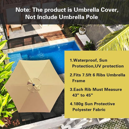 Sunnyglade 7.5ft Patio Umbrella Replacement Canopy Market Umbrella Top Outdoor Umbrella Canopy with 6 Ribs