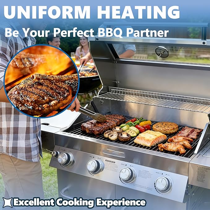 SafBbcue 97888 Cooking Grates for Monument Grill Replacemnt Parts 24367 24633 13892 17842 35633 41847NG, Cast Iron Grids for Monument 35633R 35633B D405 D425 4-Burner Grill Accessories