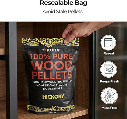 Kona 100% Hickory Smoker Pellets, Intended for Ninja Woodfire Outdoor Grill, 2 lb Resealable Bag