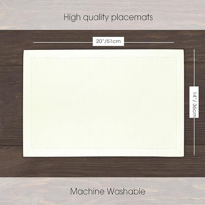 Urban Villa Placemats for Dining Table 100% Cotton Placemats 14''x20'' Over Sized Tablemats Set of 6 Placemats Hemstitch Ivory Tablemats for Family Dinners Wedding Parties Placemats