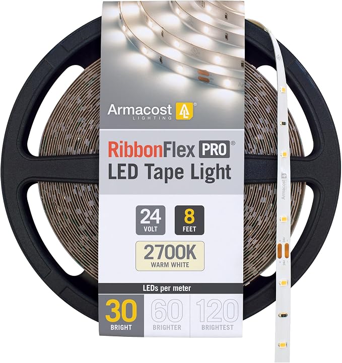 Armacost Lighting RibbonFlex Pro 24V White LED Strip Lights 30 LED/m, 2700K, 8.2 ft 134210