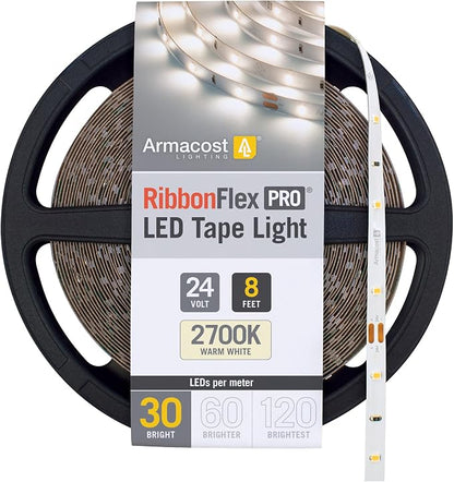 Armacost Lighting RibbonFlex Pro 24V White LED Strip Lights 30 LED/m, 2700K, 8.2 ft 134210