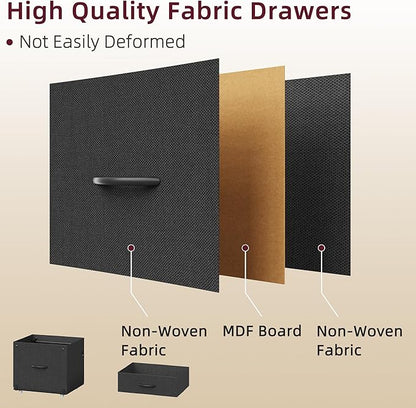 HIGDBFE Filing Cabinet with 2-Tier Printer Shelves, 2 Fabric Drawers File Cabinet with Reversible Side Bag&File Drawer, Printer Stand with Storage for Home Office, Black, 16.5" W