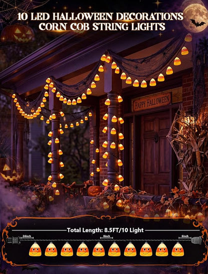 8.5FT Corn Husks Halloween String Lights, 10 LED Fall Harvest Decor Plug in | Shatterproof & Waterproof, Connect End-to-end, 2700K Warm White Glow, UL certified for Home Patio Yard Party Halloween Decor
