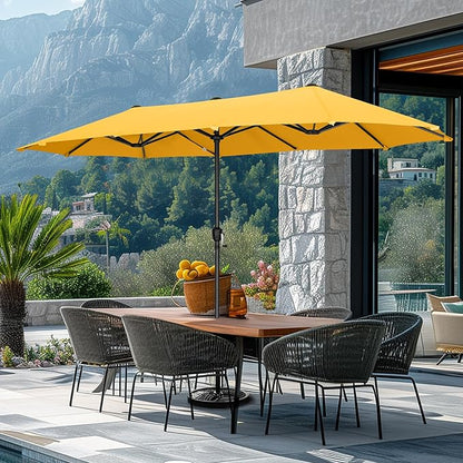 GREEN PARTY 13 ft Outdoor Patio Umbrella, Large Rectangular Table Umbrellas | Double-Sided, UV & Fade Resistant Canopy for Deck Poolside Garden Backyard, Market Umbrella with Crank & 1.5" Pole, Yellow