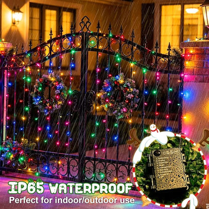Christmas Lights Indoor Battery Operated String Lights Total 100LED 33Ft with Timer 8 Modes 16.4Ft*2 Waterproof Outdoor Indoor for Christmas Decor, Multicolor, 2-Pack