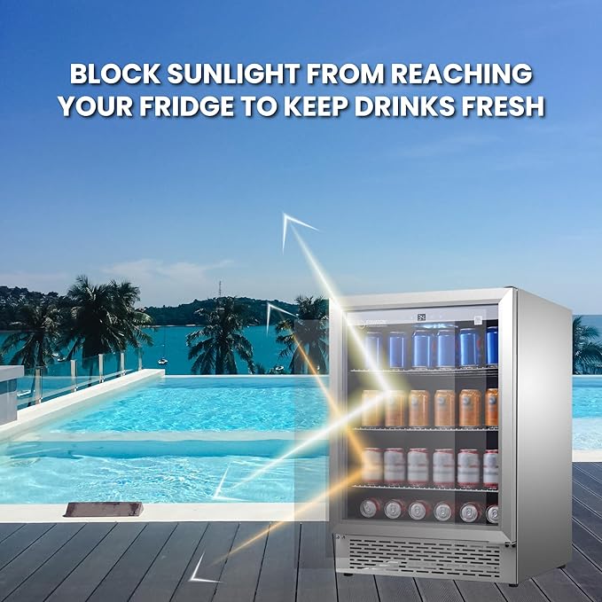 Equator 4.6 cu ft Outdoor/Indoor Refrigerator – Stainless Steel Beverage Cooler, 110 Can+6 Bottle Capacity, Built-In or Freestanding, IPX4 Waterproof, Frost-Free Cooling