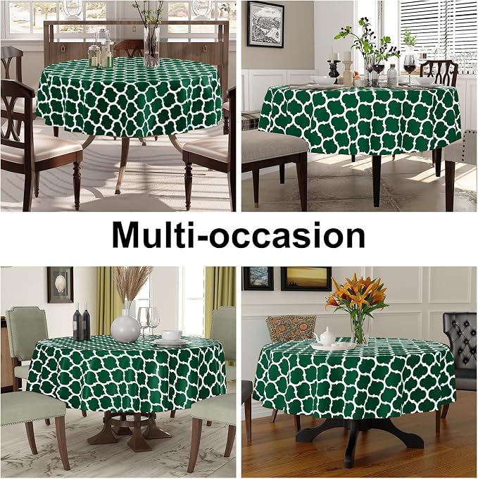 Smiry Round Plastic Table Cloth, Waterproof Vinyl Tablecloth with Flannel Backing for Round Tables, Wipeable & Spillproof for Dining, Camping, Indoor and Outdoor (60" Round, Emerald Green)