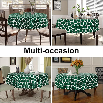 Smiry Round Plastic Table Cloth, Waterproof Vinyl Tablecloth with Flannel Backing for Round Tables, Wipeable & Spillproof for Dining, Camping, Indoor and Outdoor (60" Round, Emerald Green)