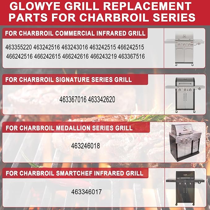 Emitter Plates and Grill Grates for Charbroil TRU Infrared 463355220 463367016 463242516 463246018 463346017 463242515, Grill Replacement for Charbroil Parts G466-2400-W1 G474-0017-W1