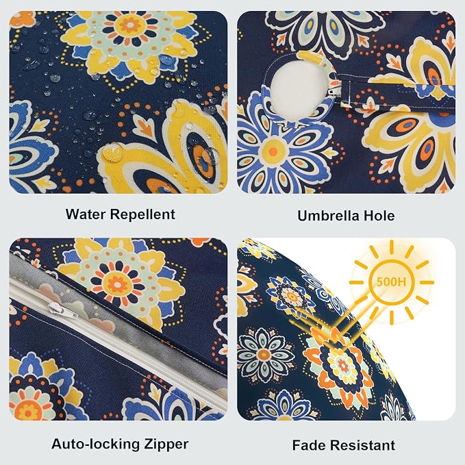 LVTXIII Rectangle Outdoor Tablecloth with Umbrella Hole and Zipper, Water-Repellent 60 x 84 Inch Patio Table Cover for Picnic, Garden, Backyard Dining, Bloom Cobalt
