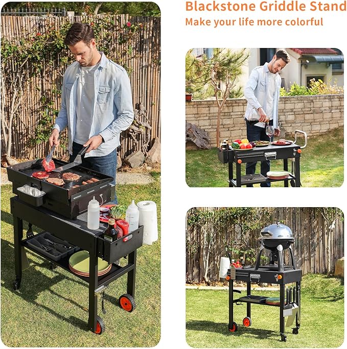 Blackstone Griddle Stand, Portable Outdoor Grill Table, Foldable Grill Cart With Wheels Fit 22 Inch or 17 Inch, Camping Folding Pizza Oven Tables Fit Ninja Grill and Weber，Blackstone Table