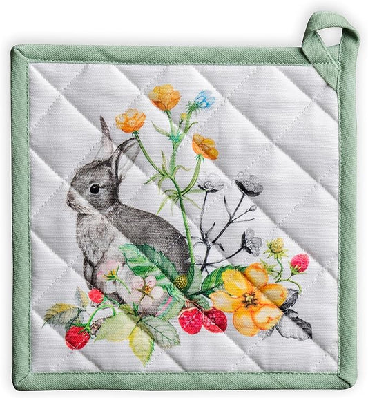 Maison d' Hermine Pot Holders 100% Cotton Heat Resistant Potholders 8" x 8" Hot Pads with Loop BBQ Cooking Baking Hotel Farmhouse Kitchen Handling Hot Pans Spring Summer (Pack of 1, Printemps)