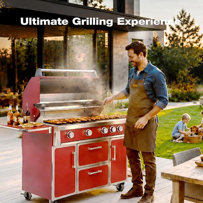 NG 4 Cast Burners Outdoor Kitchen Grill Island, 99,000 BTU, Red Painting