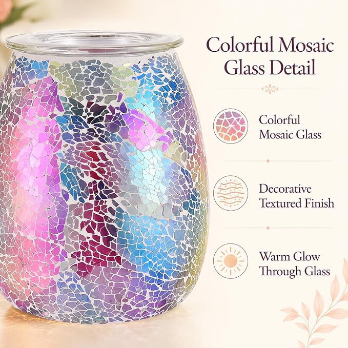 Dicimi Mosaic Glass 2-in-1 Wax Melt Warmer – Electric Incense Burner with Ambient Light, Flameless Candle Heater, Home Fragrance Lamp, Housewarming Gift