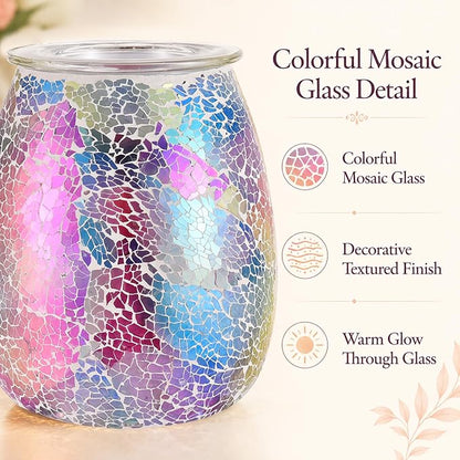 Dicimi Mosaic Glass 2-in-1 Wax Melt Warmer – Electric Incense Burner with Ambient Light, Flameless Candle Heater, Home Fragrance Lamp, Housewarming Gift